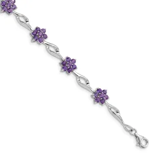 Silver Genuine Amethyst Gemstone Bracelet
