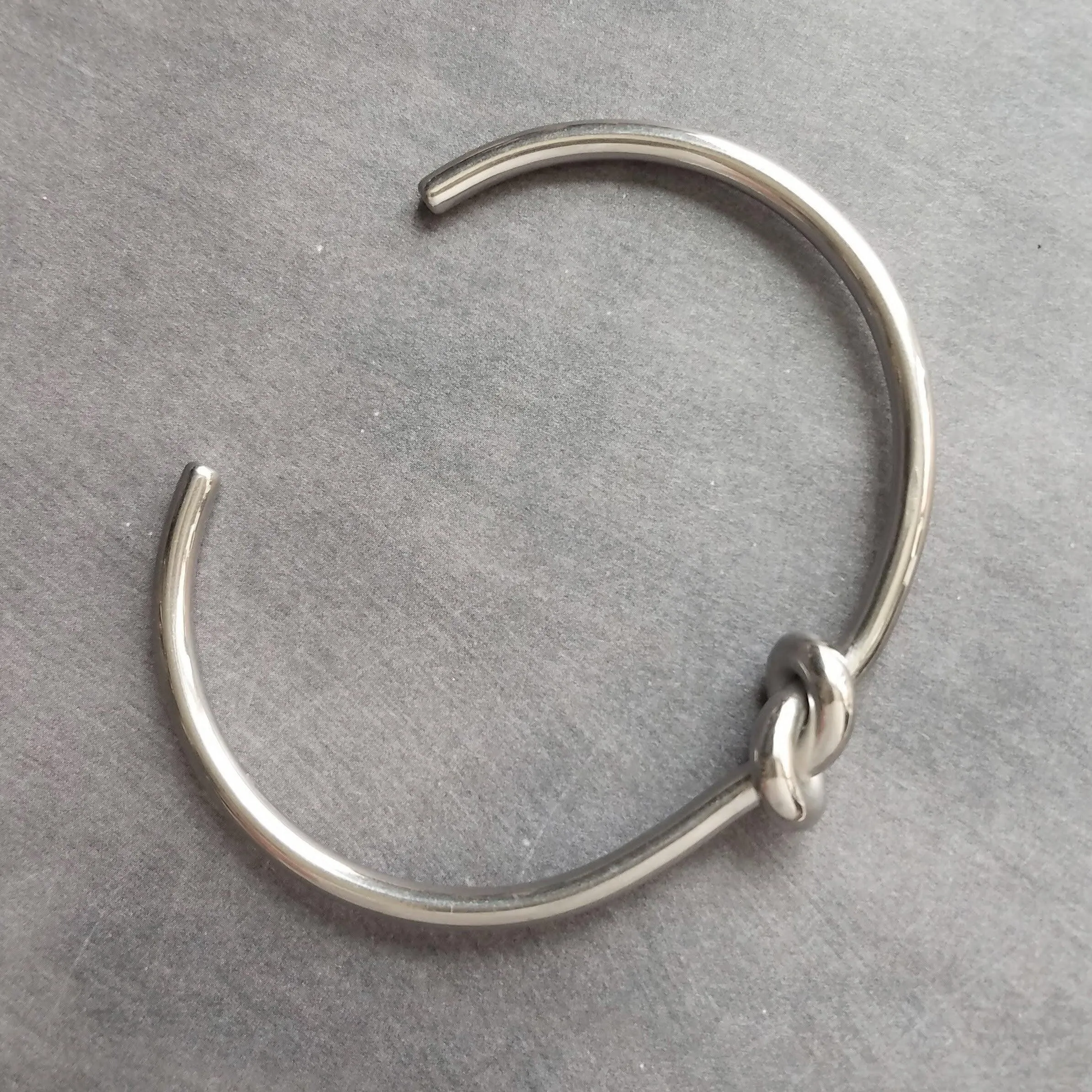 Silver Knot Bracelet - tie the knot bracelet, bridesmaid bracelet, pretzel knot, knot cuff, silver cuff bracelet, thin cuff, oval bangle