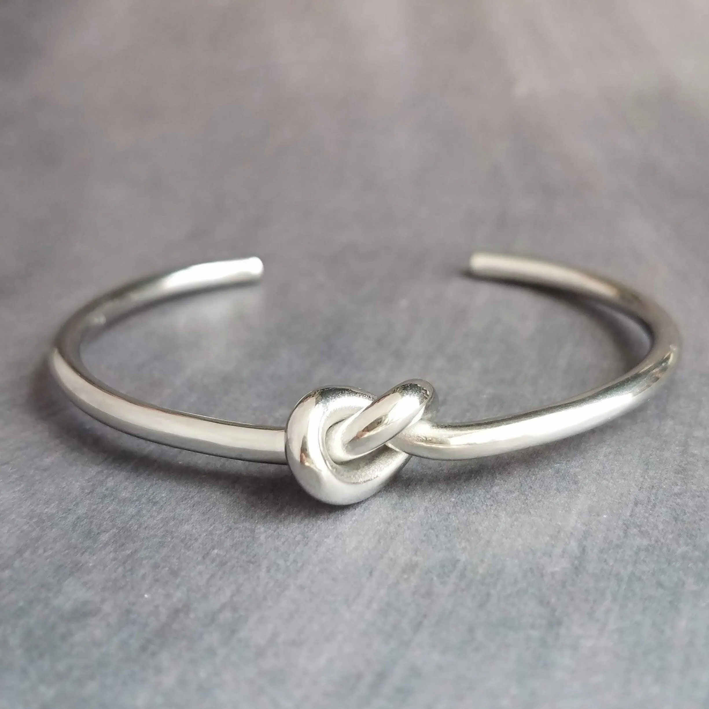 Silver Knot Bracelet - tie the knot bracelet, bridesmaid bracelet, pretzel knot, knot cuff, silver cuff bracelet, thin cuff, oval bangle