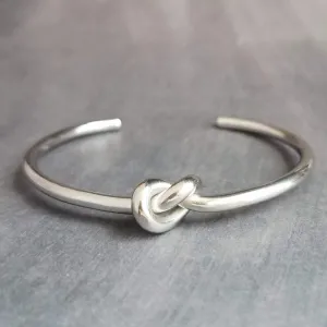 Silver Knot Bracelet - tie the knot bracelet, bridesmaid bracelet, pretzel knot, knot cuff, silver cuff bracelet, thin cuff, oval bangle
