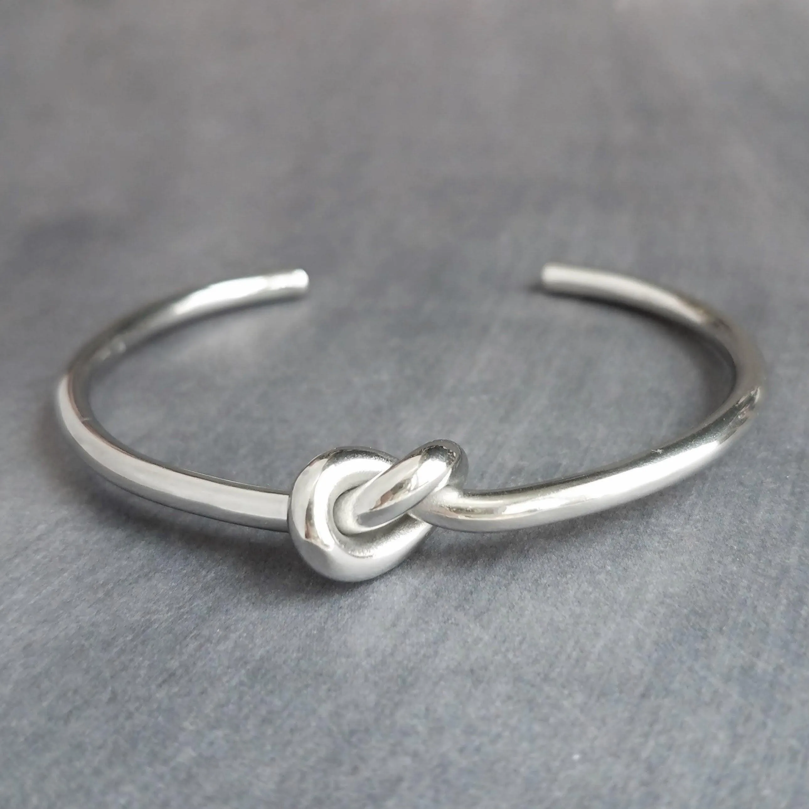 Silver Knot Bracelet - tie the knot bracelet, bridesmaid bracelet, pretzel knot, knot cuff, silver cuff bracelet, thin cuff, oval bangle