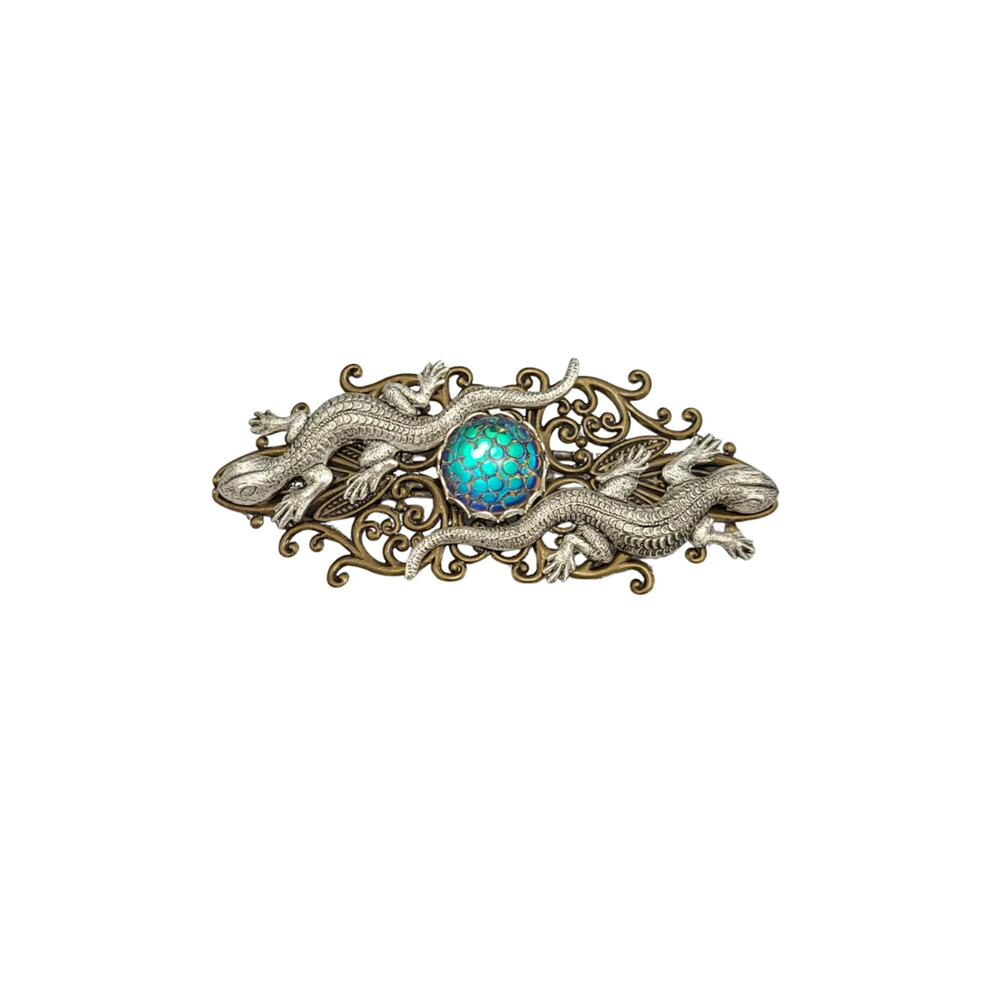 Silver Lizard Filigree Barrette Hair Accessory.