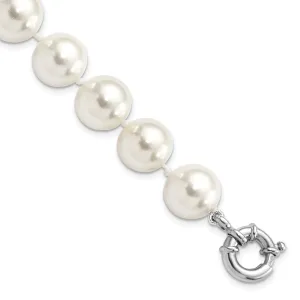 Silver Majestik White Shell Pearl Bead Bracelet