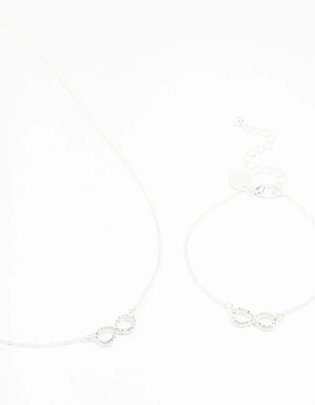 Silver Plated Infinity Necklace & Bracelet Set