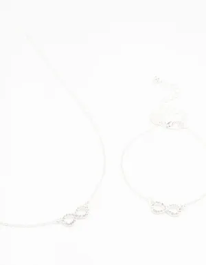 Silver Plated Infinity Necklace & Bracelet Set