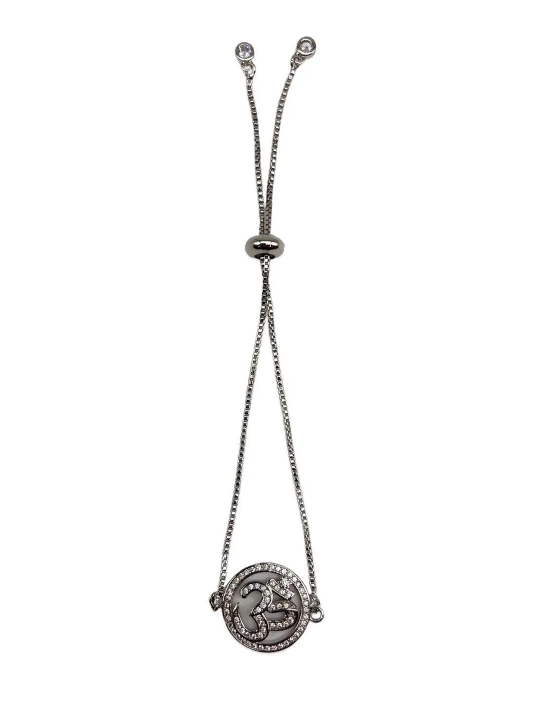 Silver Plated Round Om Pendant Adjustable Bracelet