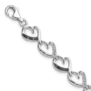 Silver Polished Black White Diamond Bracelet