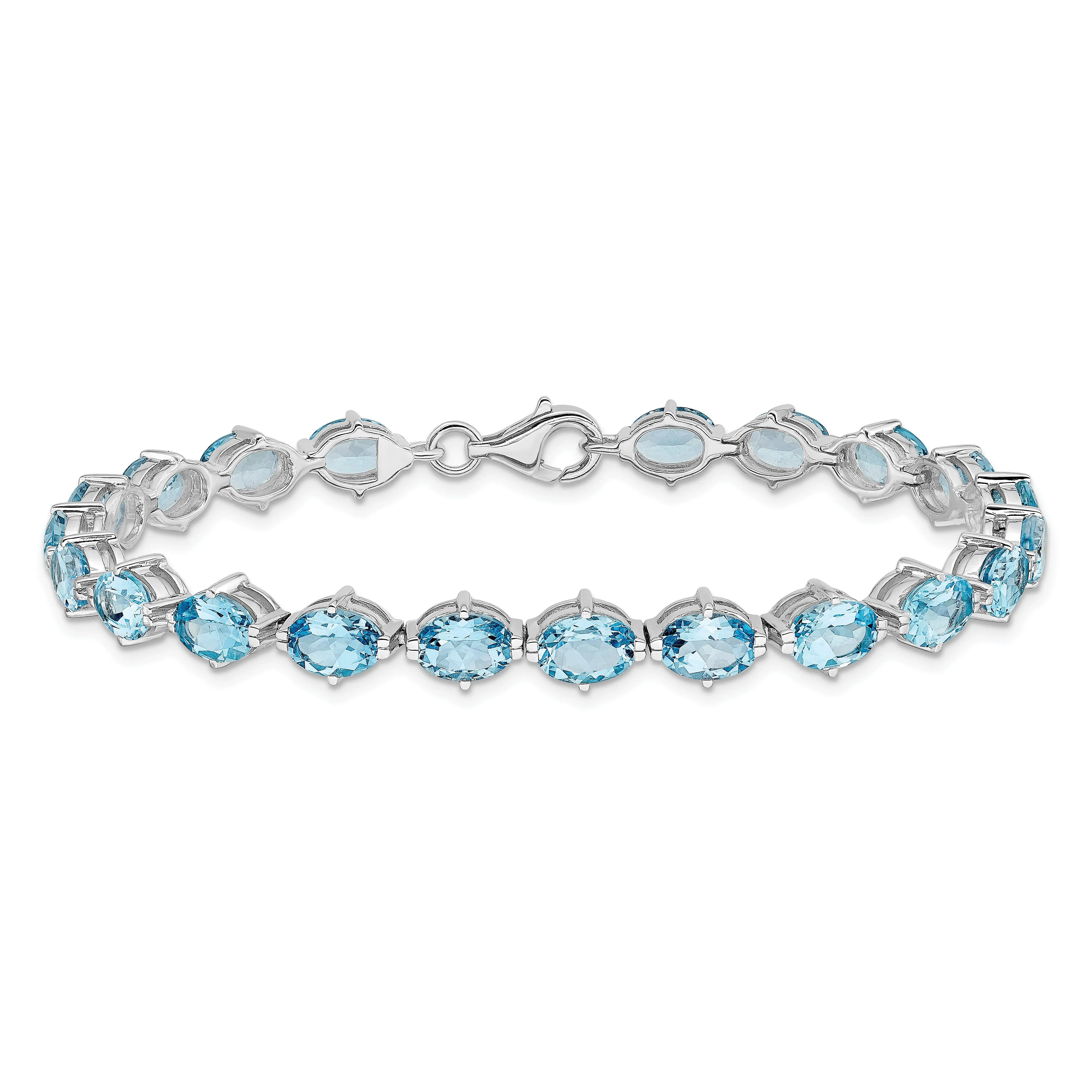 Silver Polished Blue Topaz Gemstone Bracelet
