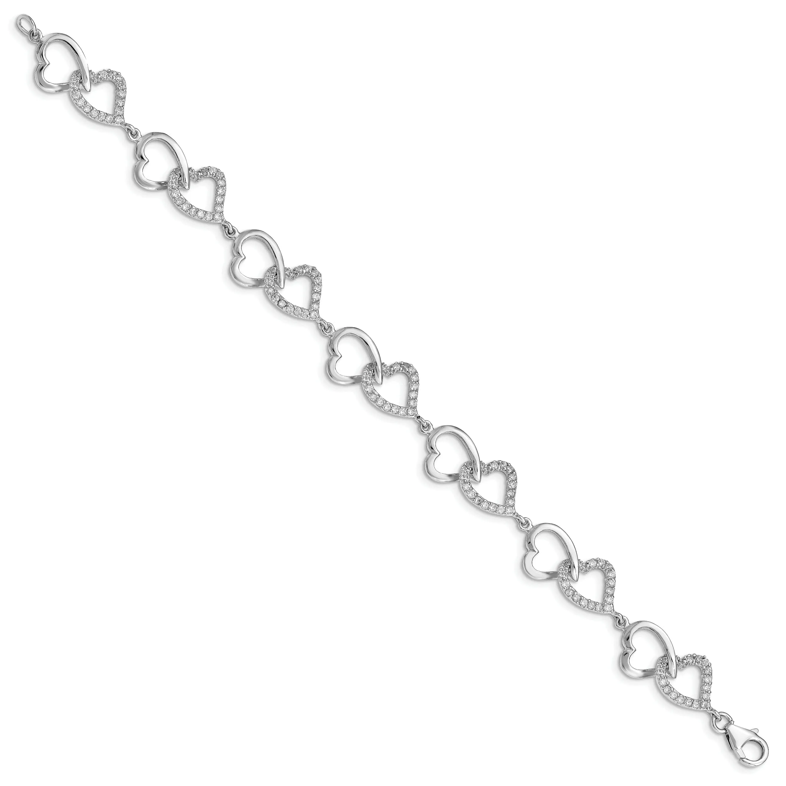 Silver Polished Cubic Zirconia Heart Bracelet