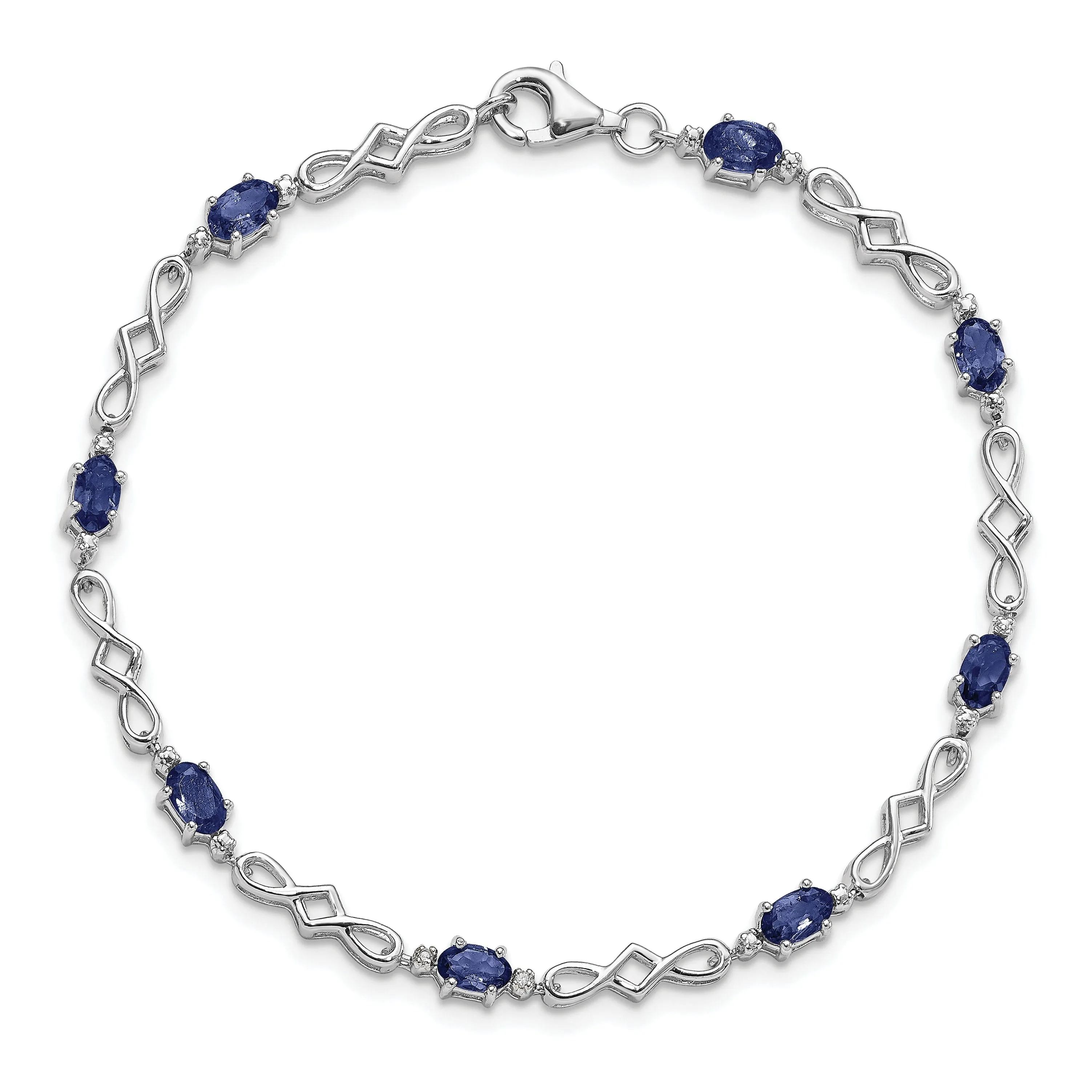 Silver Polished Sapphire Round Diamond Bracelet