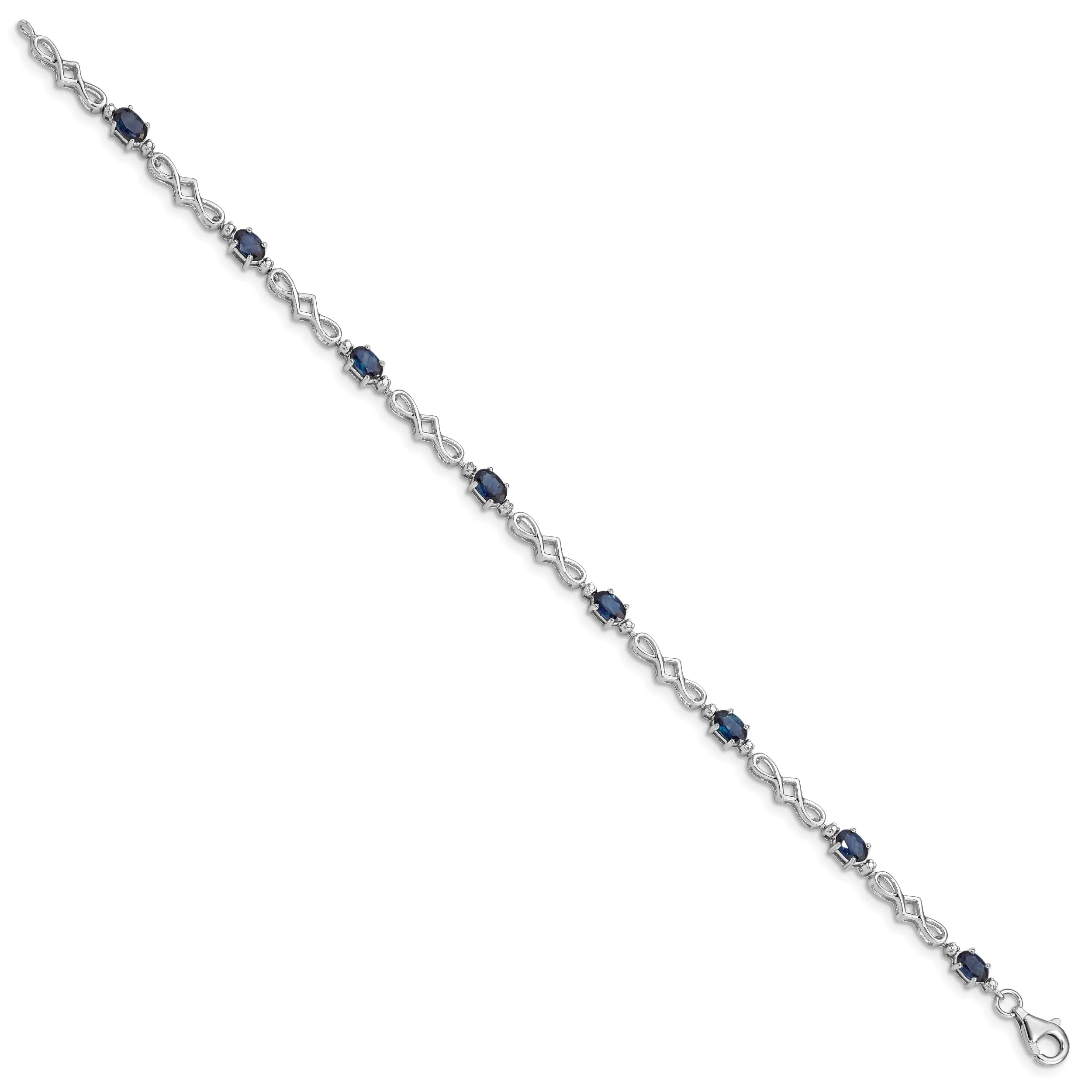 Silver Polished Sapphire Round Diamond Bracelet