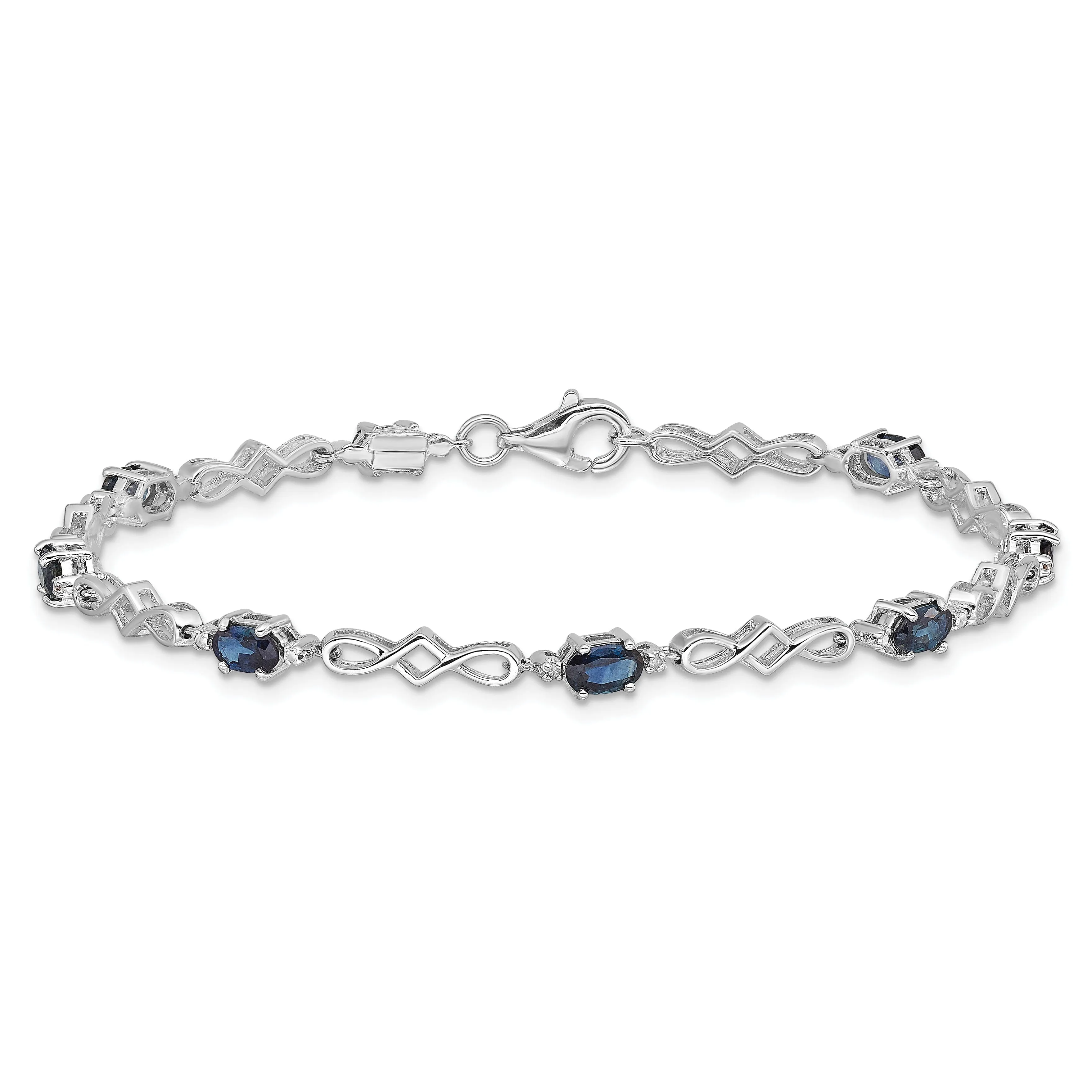 Silver Polished Sapphire Round Diamond Bracelet