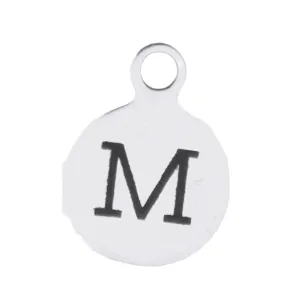 Silver Round Initial Charm - Letter M