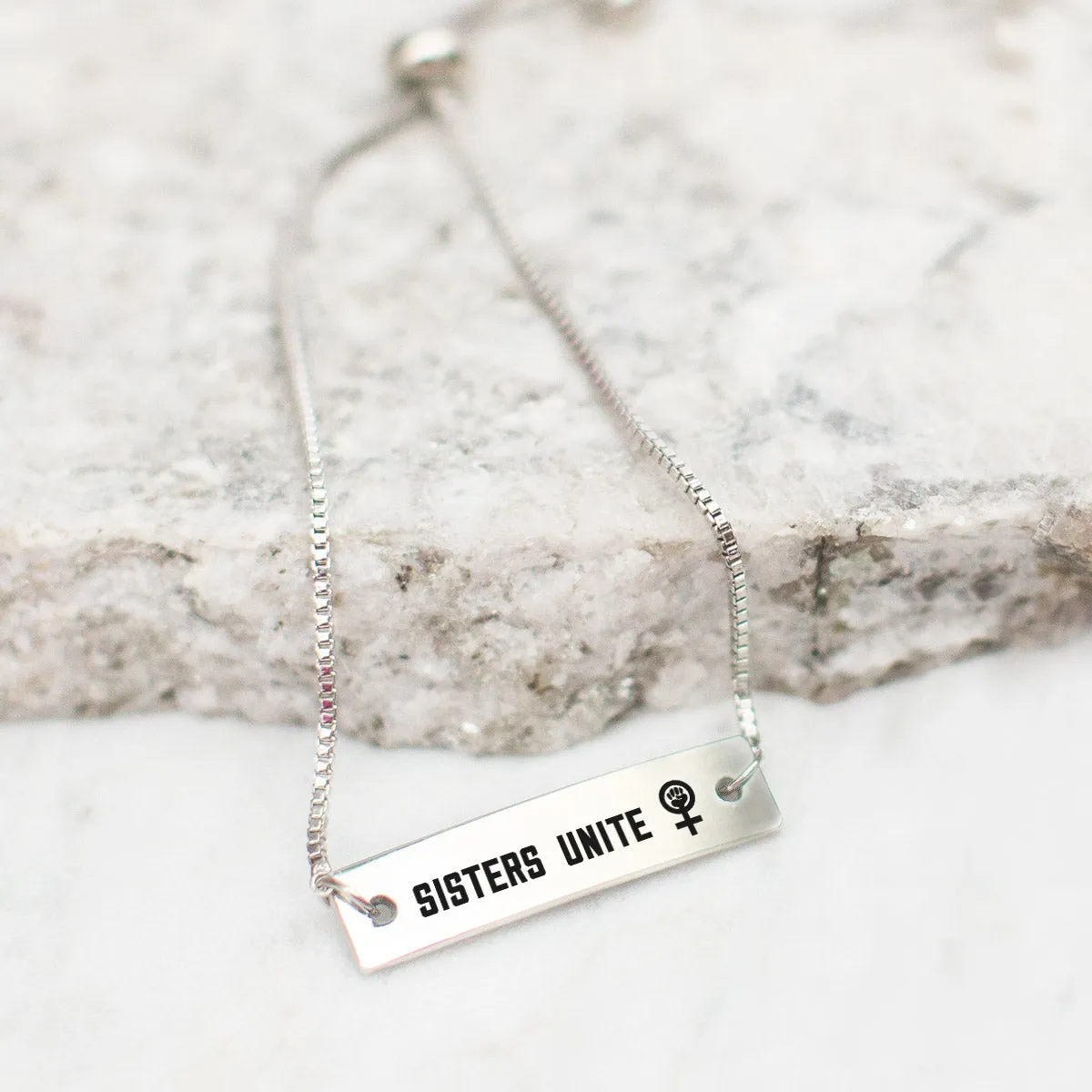 Sisters Unite Silver Bar Adjustable Bracelet