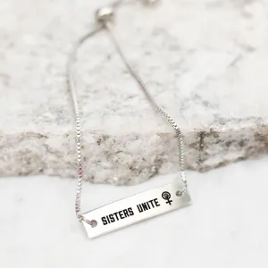 Sisters Unite Silver Bar Adjustable Bracelet