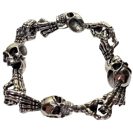Skeleton Bone Sterling Silver Biker Skull Bracelet