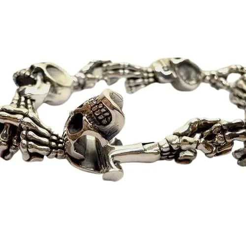 Skeleton Bone Sterling Silver Biker Skull Bracelet