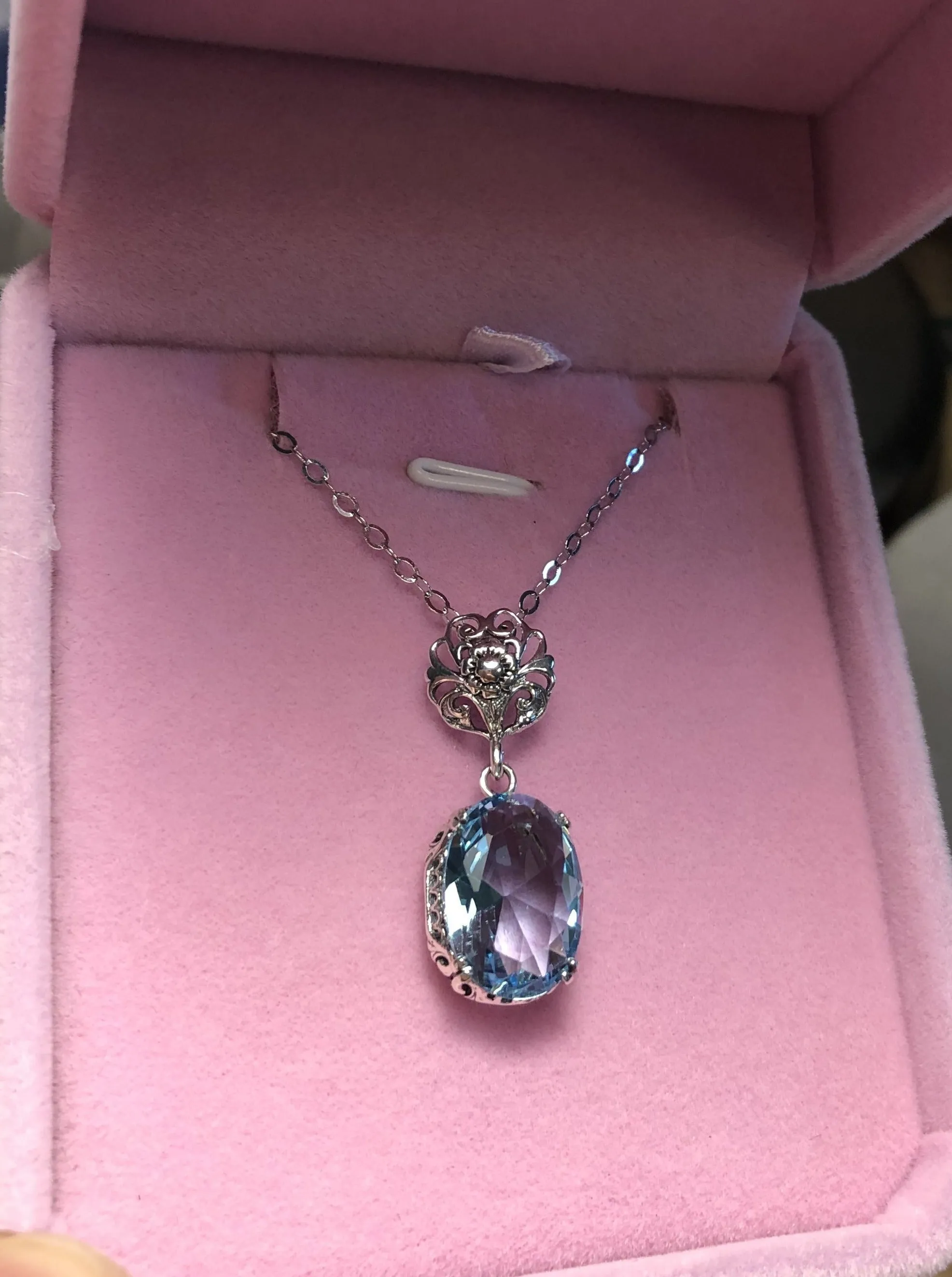 Sky Blue Pendant, Blue Aquamarine Edwardian Necklace #P70