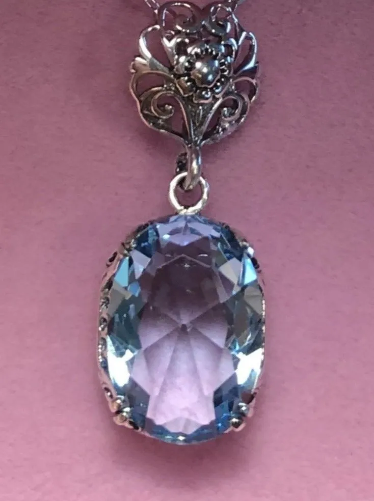 Sky Blue Pendant, Blue Aquamarine Edwardian Necklace #P70