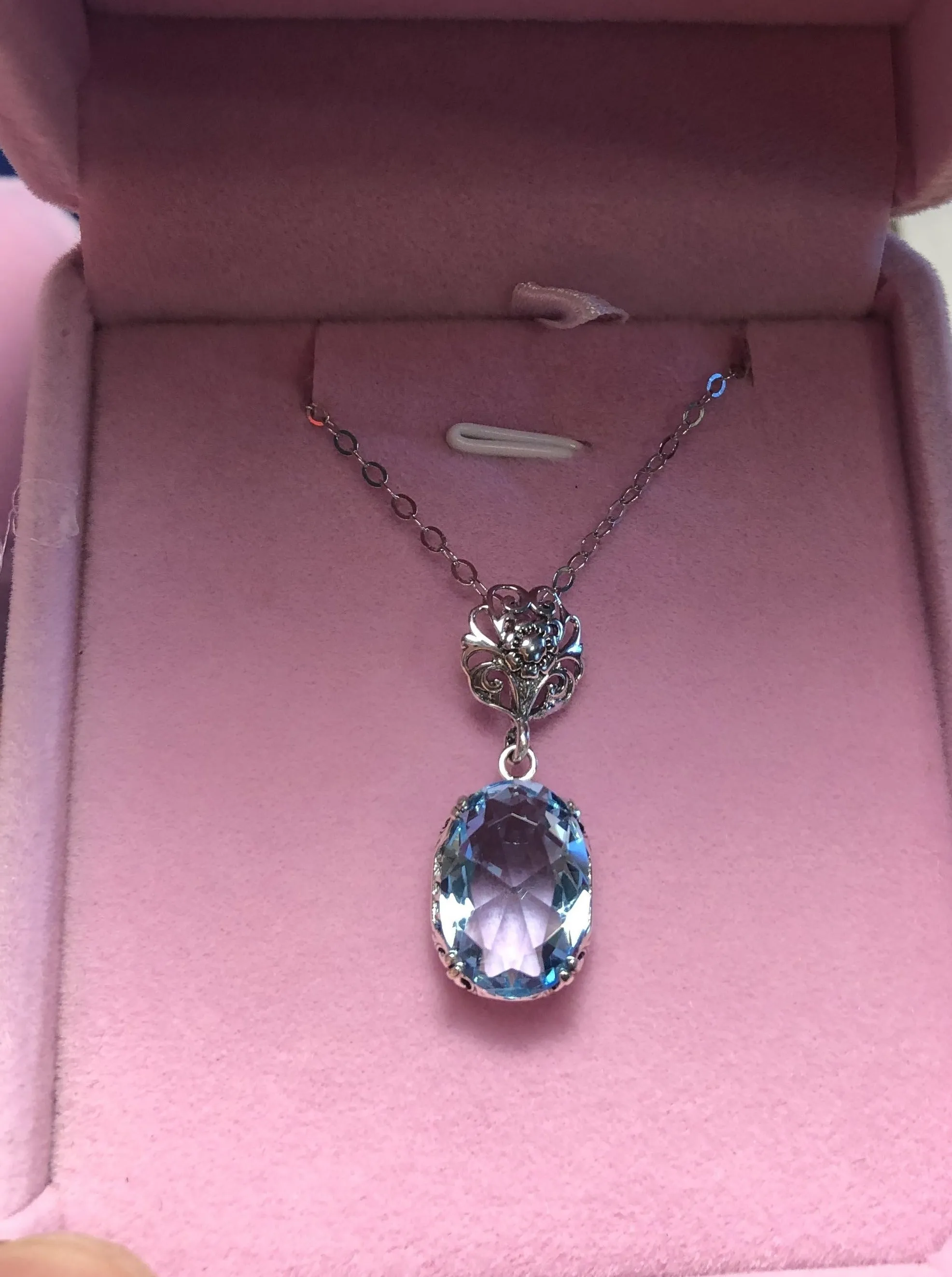 Sky Blue Pendant, Blue Aquamarine Edwardian Necklace #P70