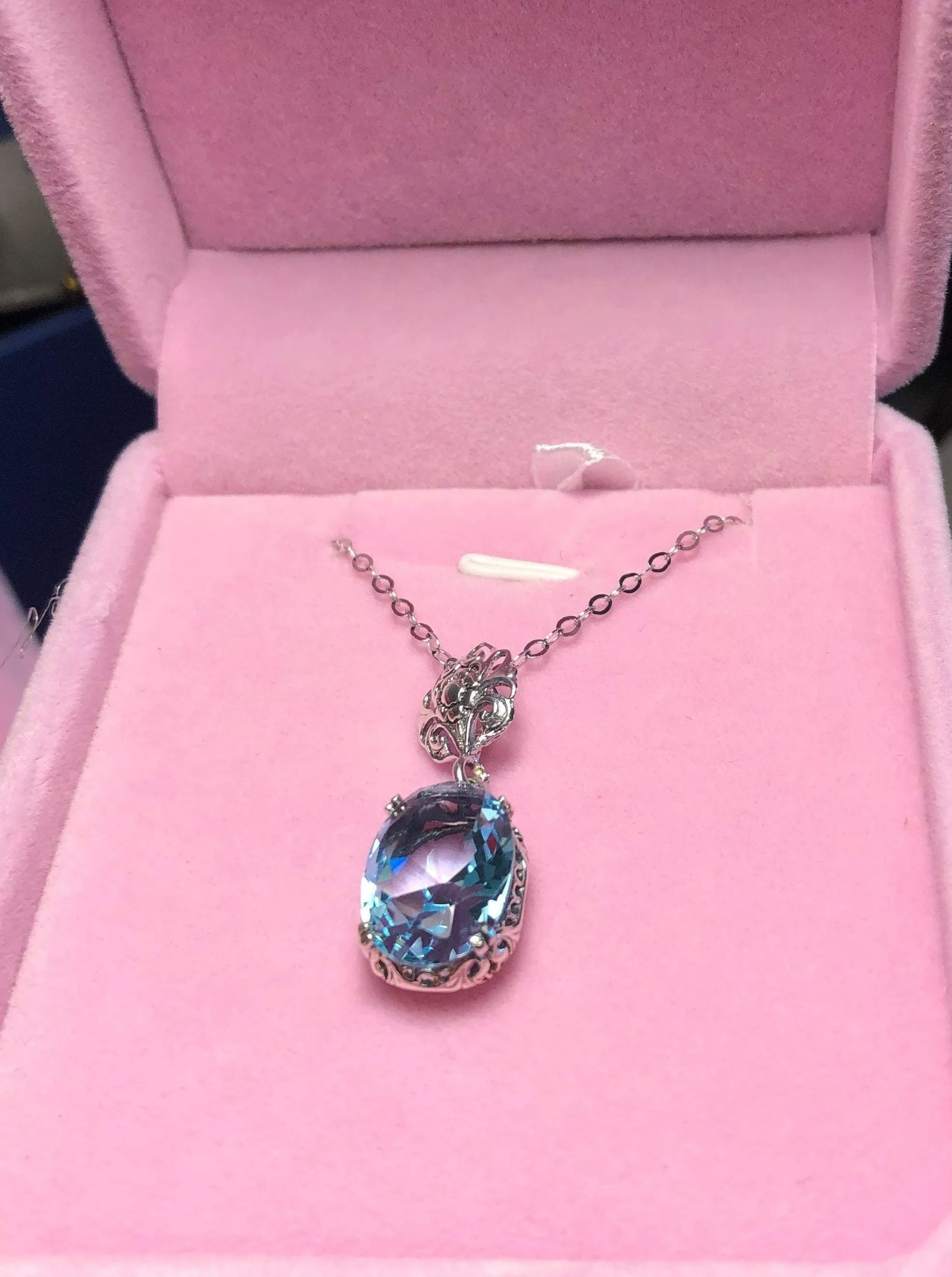 Sky Blue Pendant, Blue Aquamarine Edwardian Necklace #P70