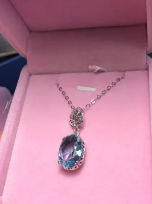 Sky Blue Pendant, Blue Aquamarine Edwardian Necklace #P70