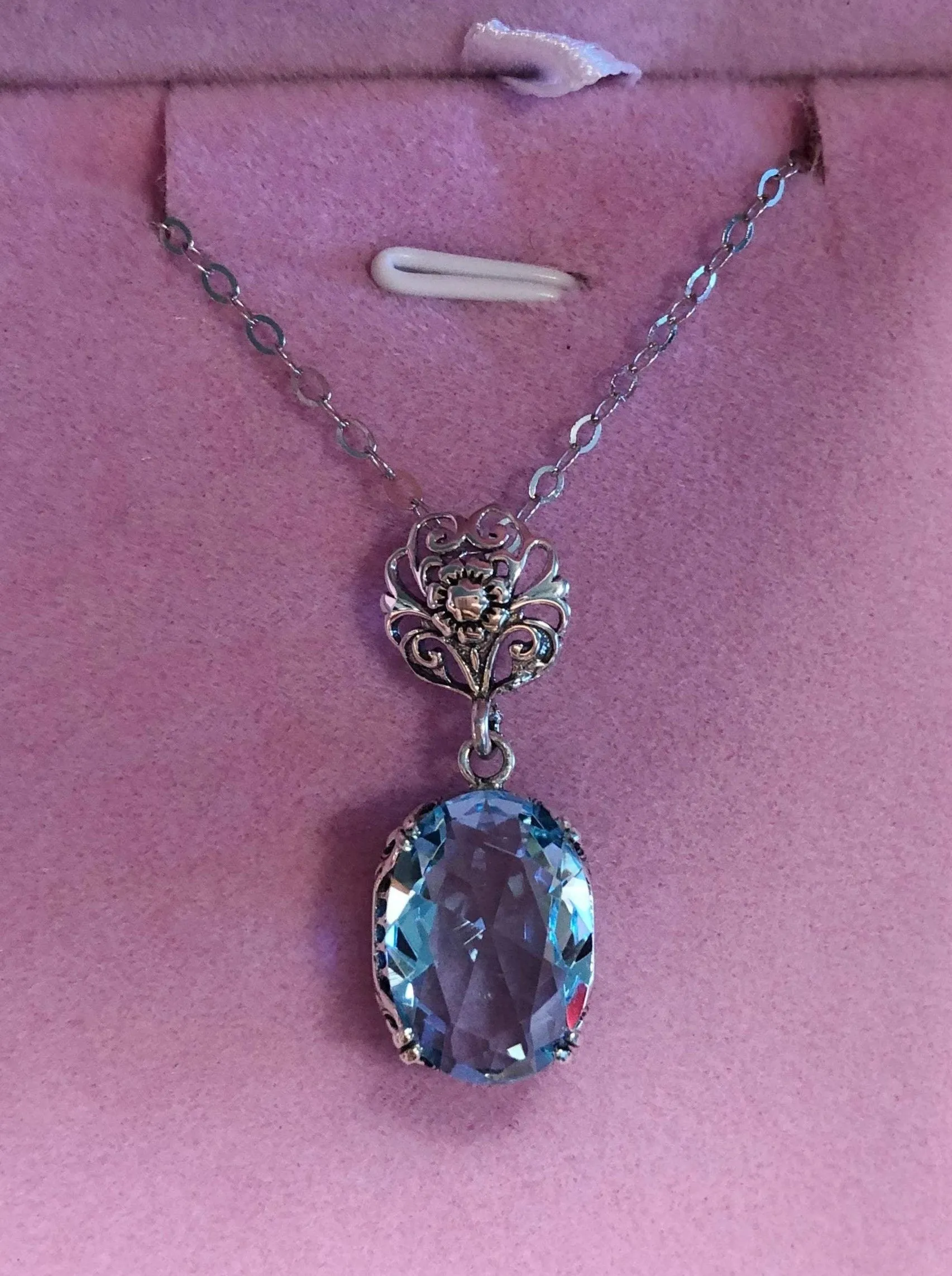 Sky Blue Pendant, Blue Aquamarine Edwardian Necklace #P70