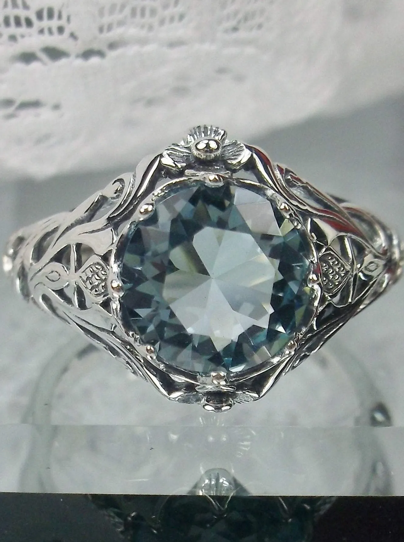Sky Blue Topaz Ring, Size 7, Daisy Filigree Victorian Jewelry #D66 - Ready to Ship