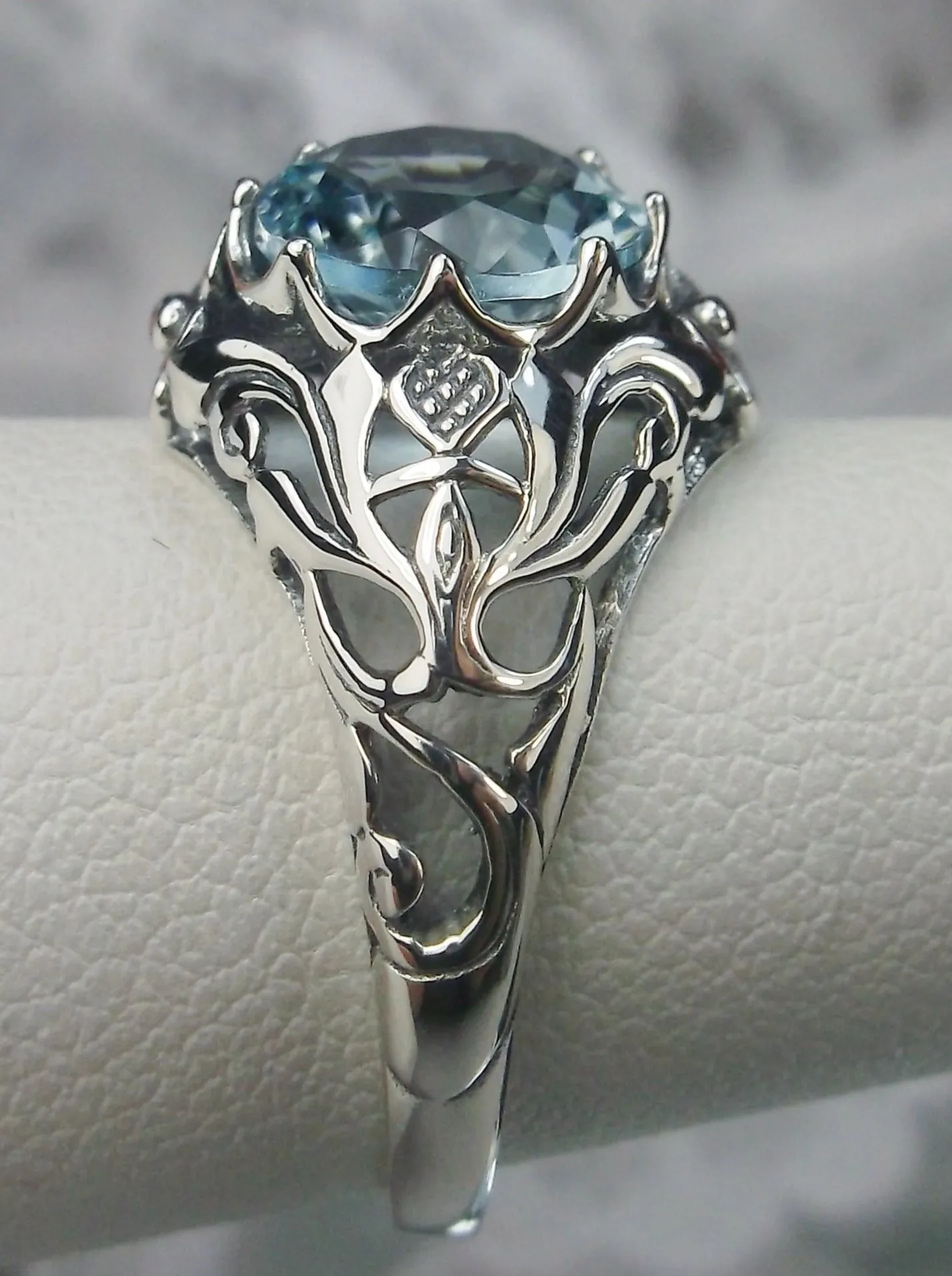 Sky Blue Topaz Ring, Size 7, Daisy Filigree Victorian Jewelry #D66 - Ready to Ship