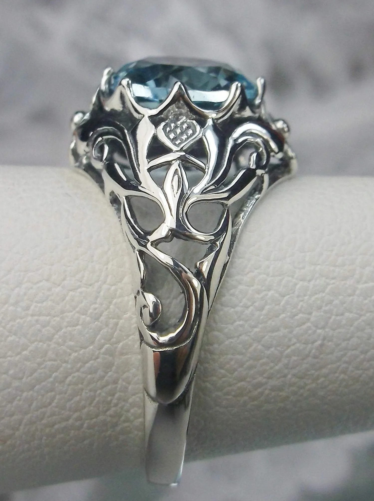 Sky Blue Topaz Ring, Size 7, Daisy Filigree Victorian Jewelry #D66 - Ready to Ship