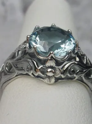 Sky Blue Topaz Ring, Size 7, Daisy Filigree Victorian Jewelry #D66 - Ready to Ship