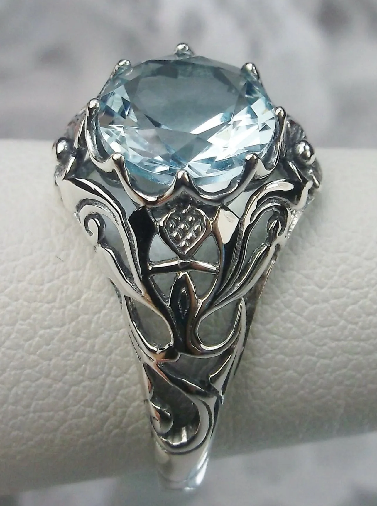 Sky Blue Topaz Ring, Size 7, Daisy Filigree Victorian Jewelry #D66 - Ready to Ship