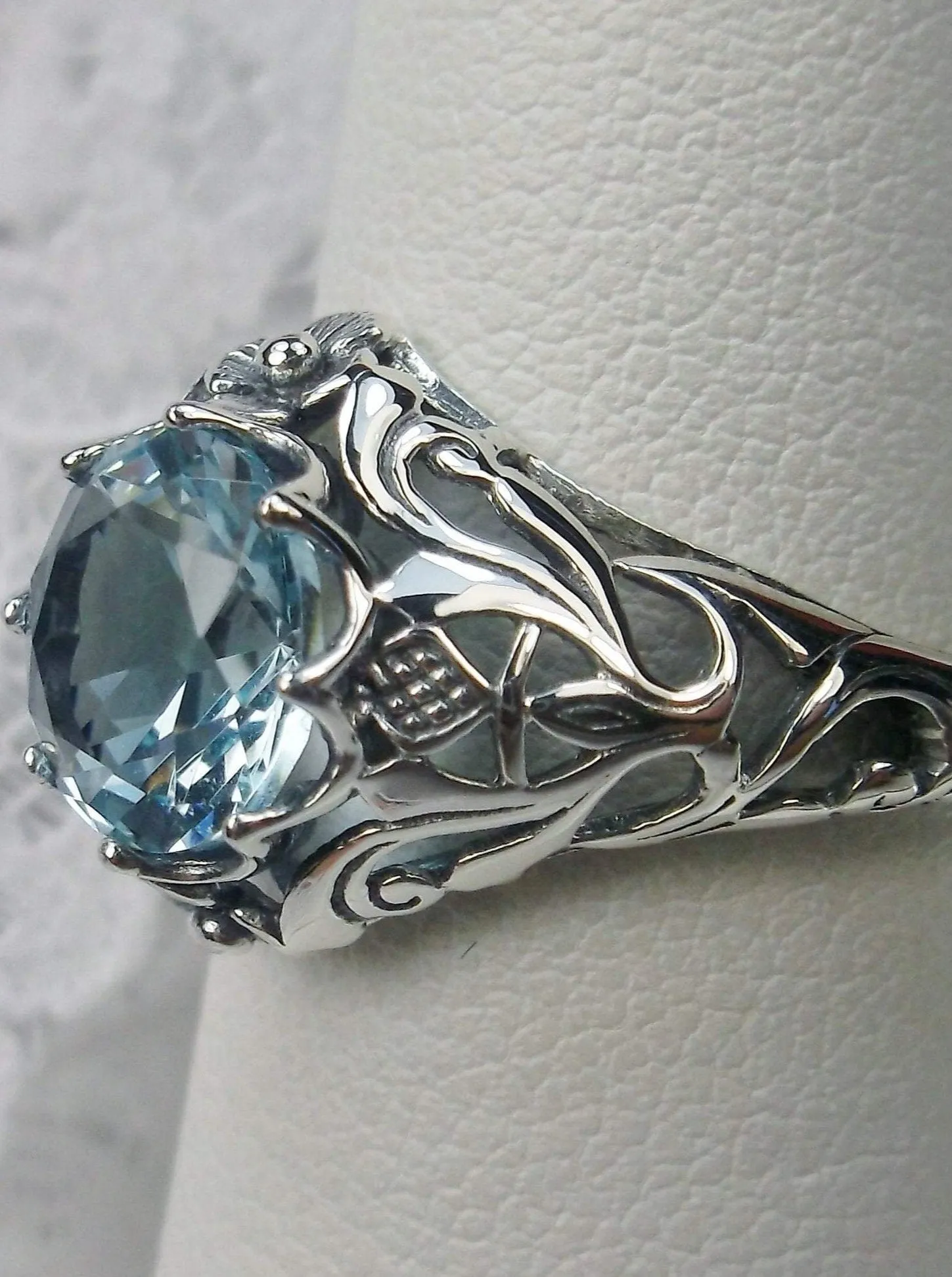 Sky Blue Topaz Ring, Size 7, Daisy Filigree Victorian Jewelry #D66 - Ready to Ship