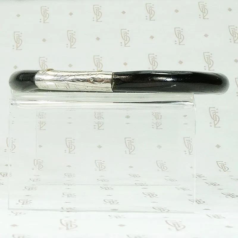 Small Black Lacquer Chinese Bangle with Silver Band