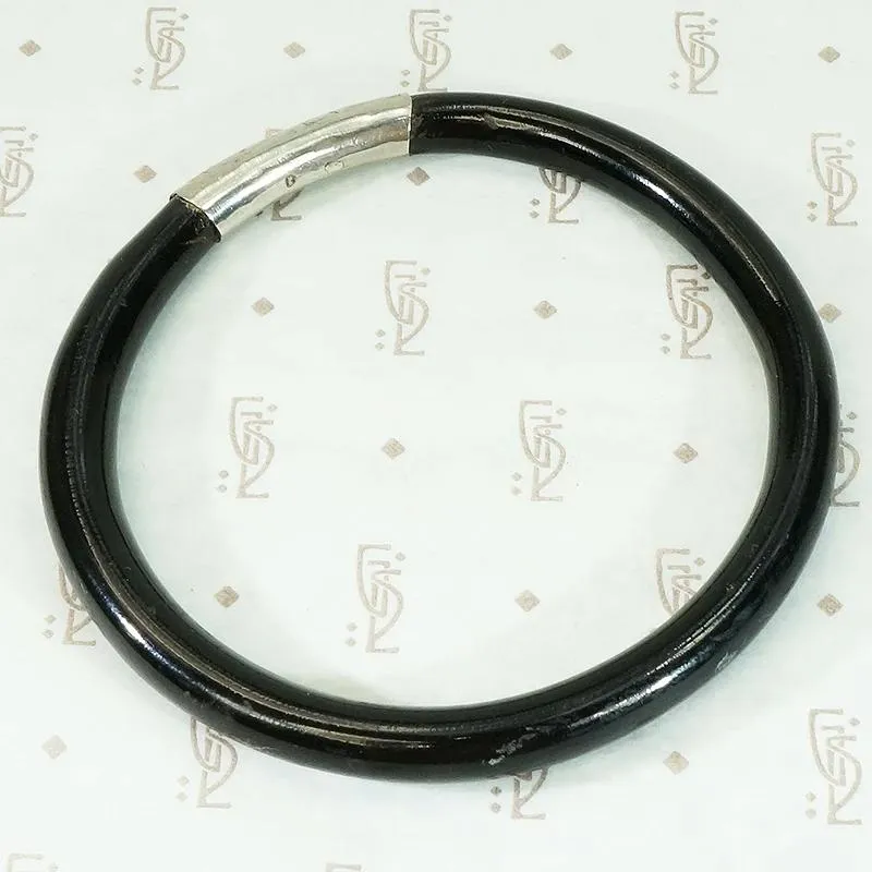 Small Black Lacquer Chinese Bangle with Silver Band