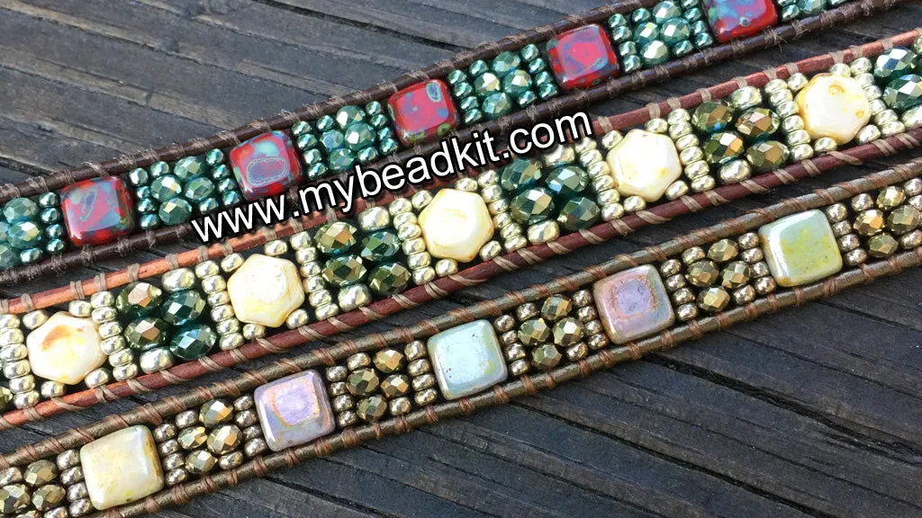 SOLD OUT! Sparkle & Shine! Hex Bead Wrap Bracelet Kit with Seed Beads & Crystals (Cream & Green)
