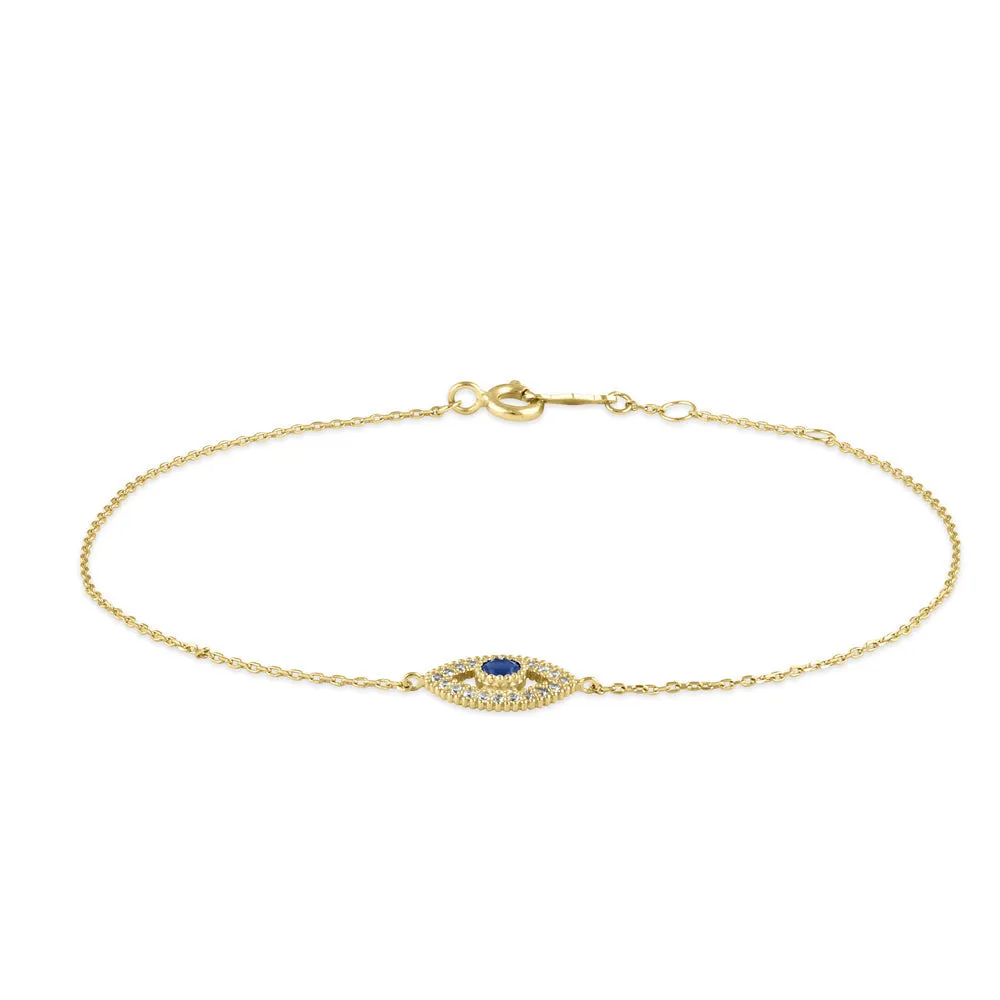 Solid 14K Gold Evil Eye CZ Bracelet