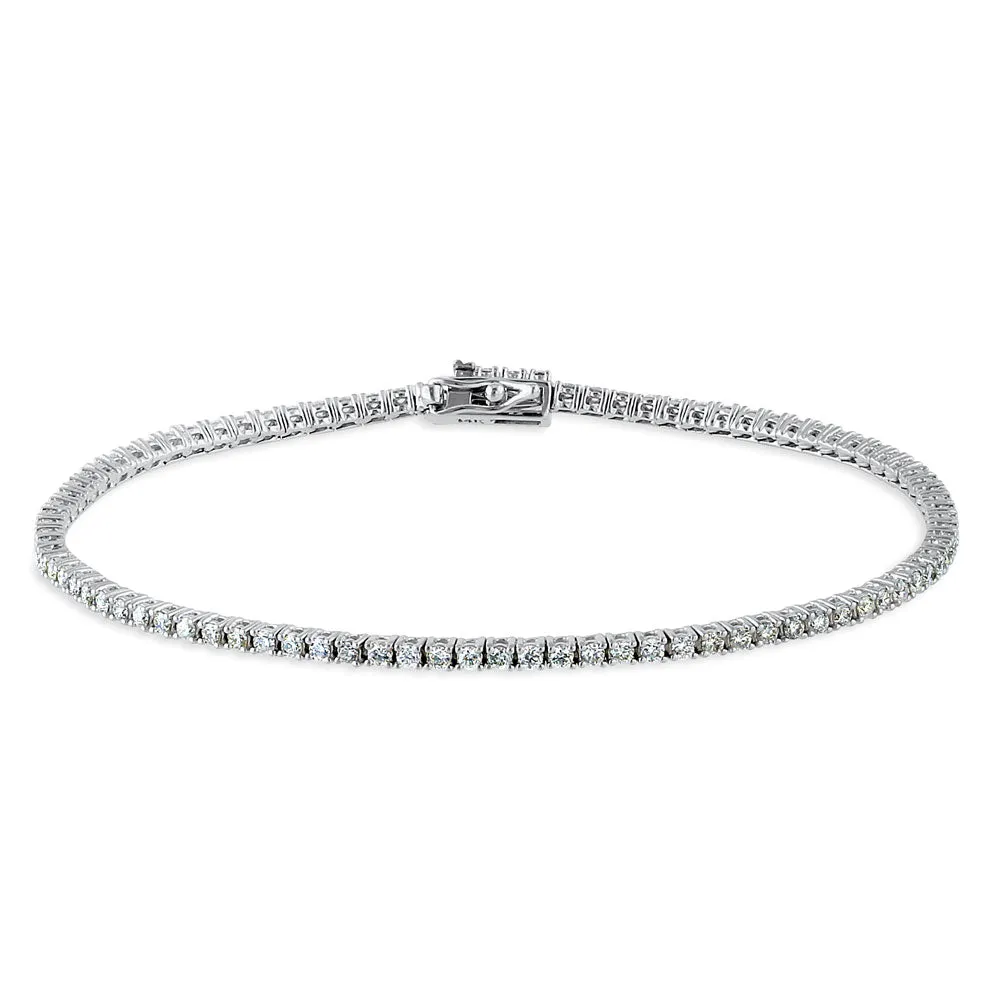 Solid 14k White Gold 1.5mm Diamond Bracelet