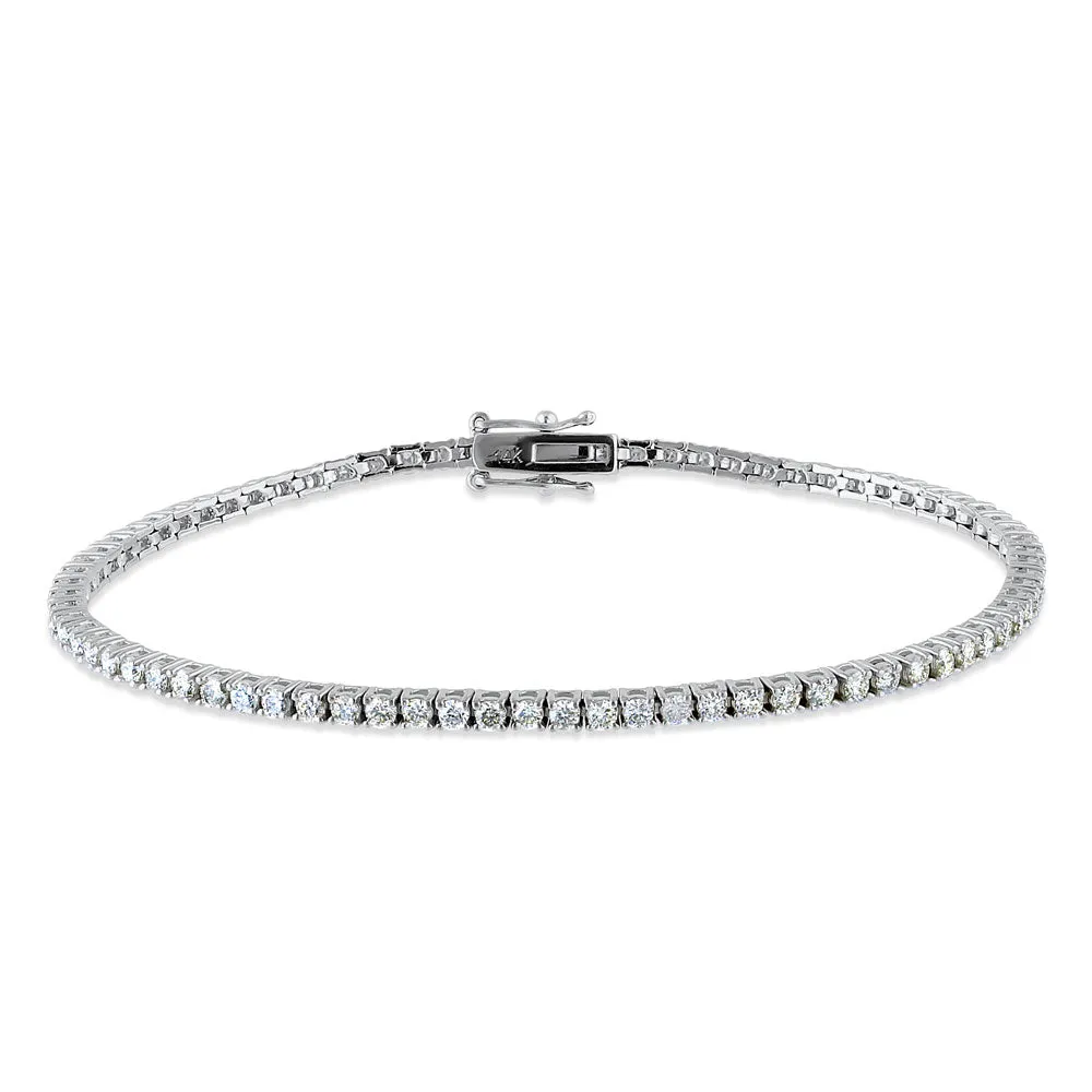 Solid 14k White Gold 2.0mm Diamond Bracelet