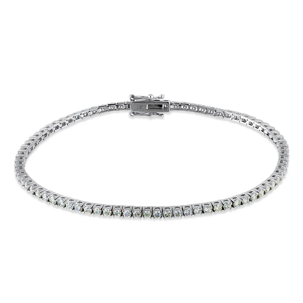 Solid 14k White Gold 2.0mm Diamond Bracelet