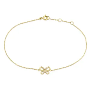 Solid 14K Yellow Gold CZ Butterfly Bracelet