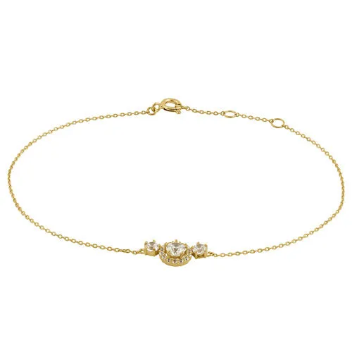 Solid 14K Yellow Gold CZ Halo Bracelet