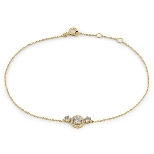 Solid 14K Yellow Gold CZ Halo Bracelet