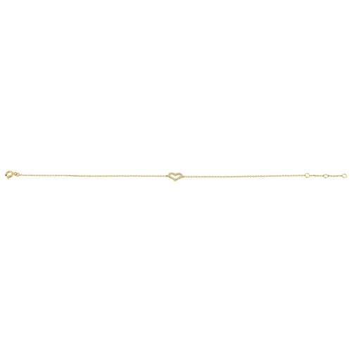Solid 14K Yellow Gold CZ Heart Bracelet