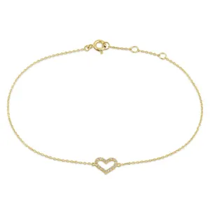 Solid 14K Yellow Gold CZ Heart Bracelet