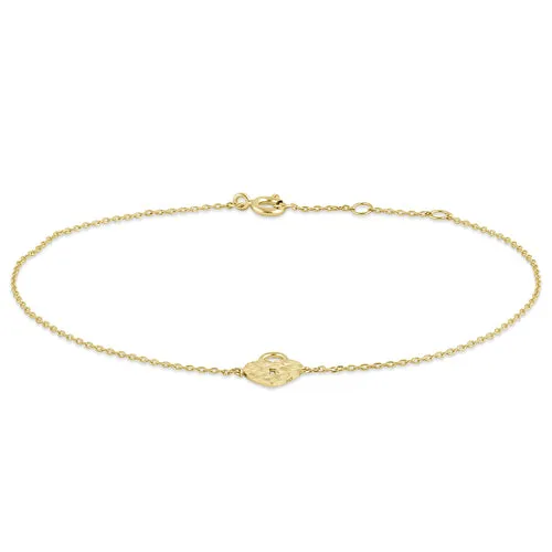 Solid 14K Yellow Gold Faceted Heart Lock Bracelet