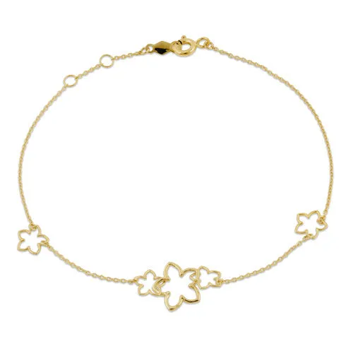 Solid 14K Yellow Gold Flower Charms Bracelet
