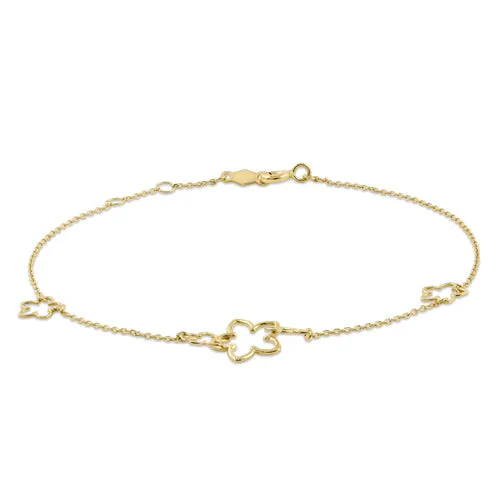 Solid 14K Yellow Gold Flower Charms Bracelet