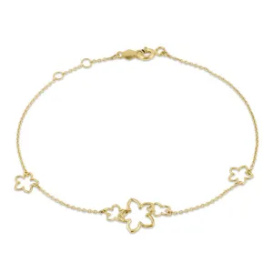 Solid 14K Yellow Gold Flower Charms Bracelet
