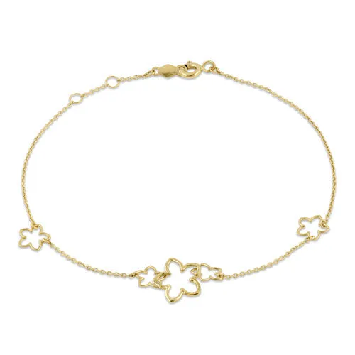 Solid 14K Yellow Gold Flower Charms Bracelet